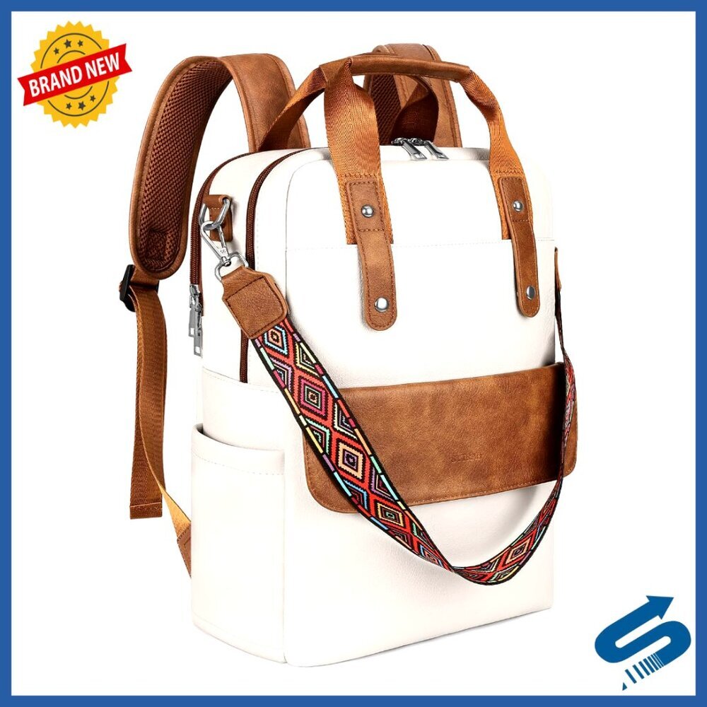 Leather Laptop Backpack 15.6 Inch Computer Bag Handbag 3-in-1 Work Travel